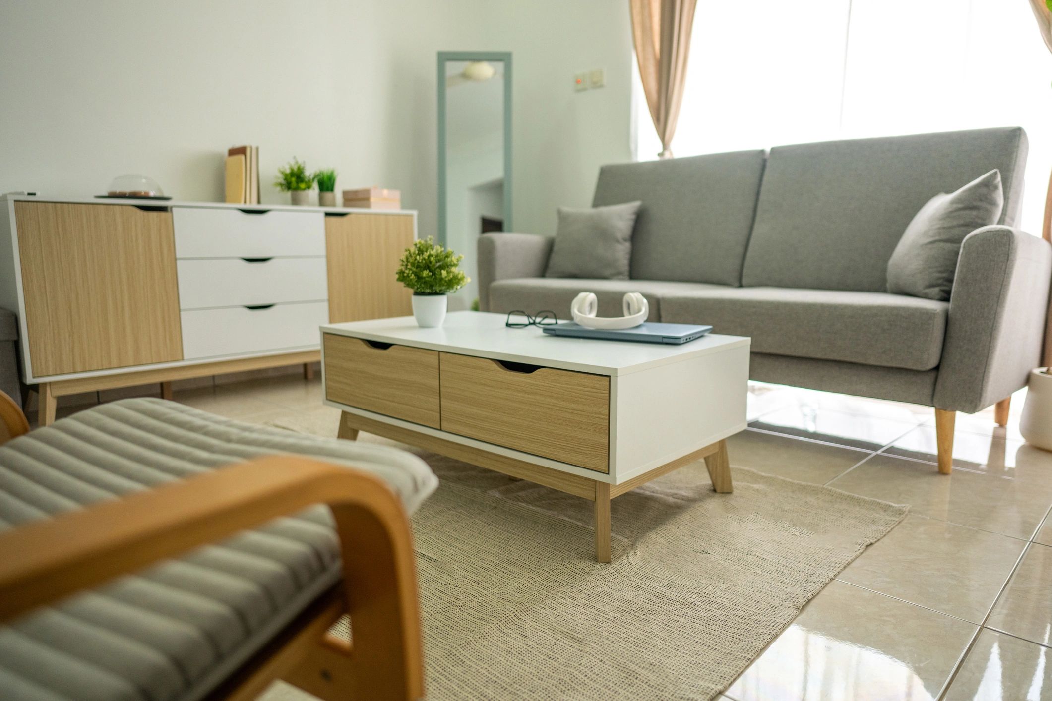 Clean living room representing indoor air quality